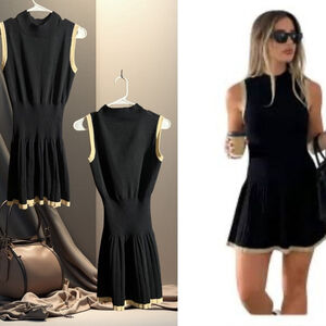 Black and Cream Sleeveless Dress